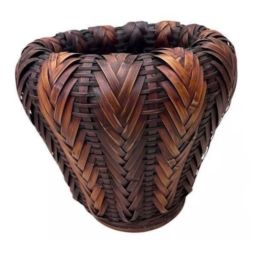 Vintage Japanese Hanakago Ikebana Bamboo & Root Handcrafted Brown Woven Basket